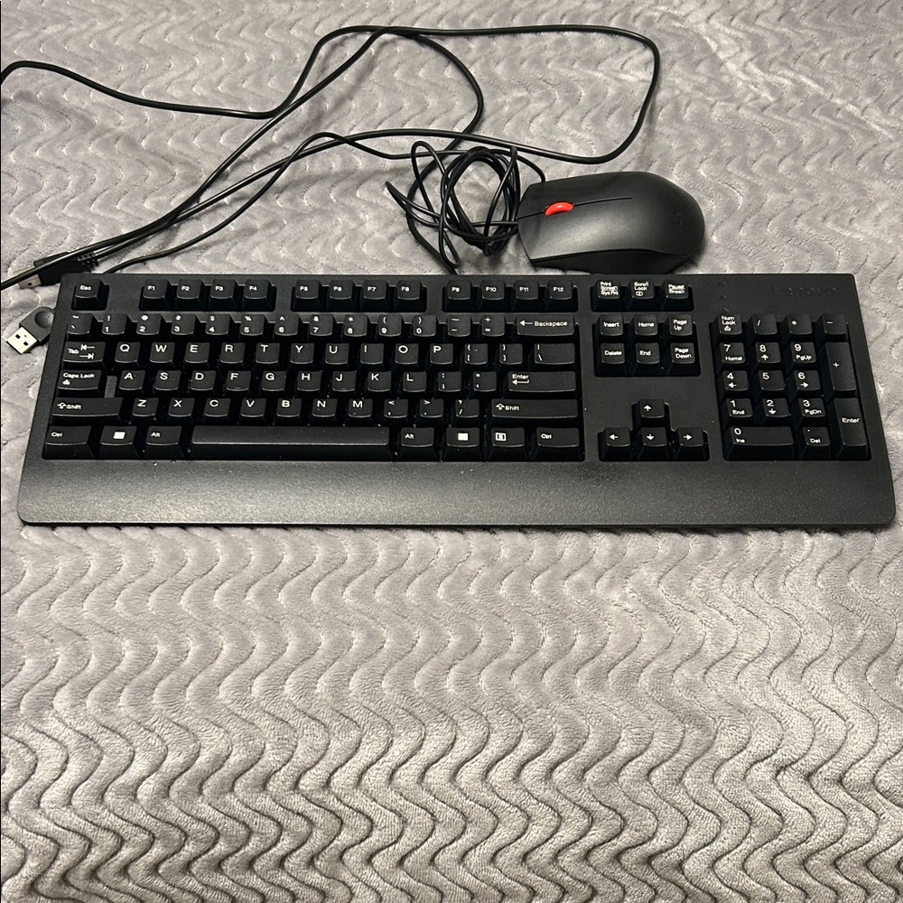 Lenovo Black Wired Keyboard and Mouse Set
